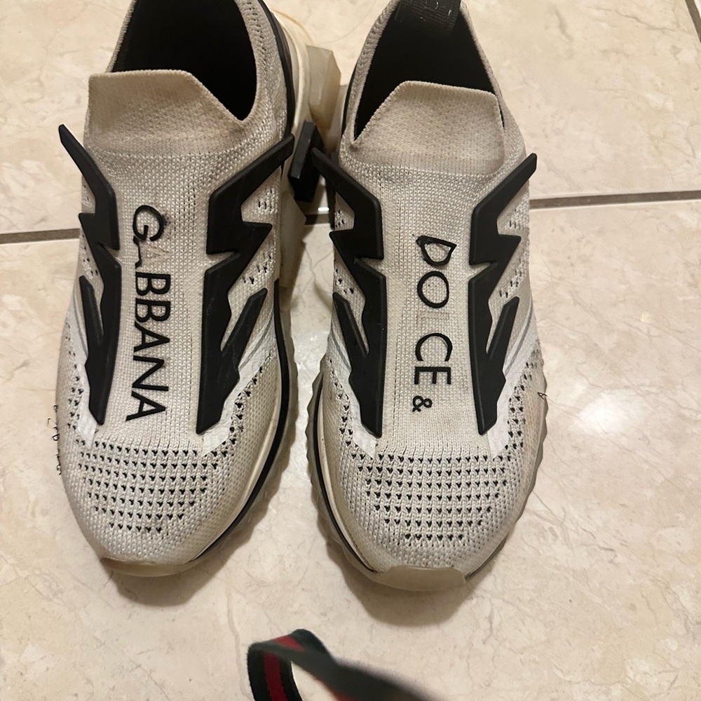 Dolce & Gabbana Cream and Black Knit Sneakers